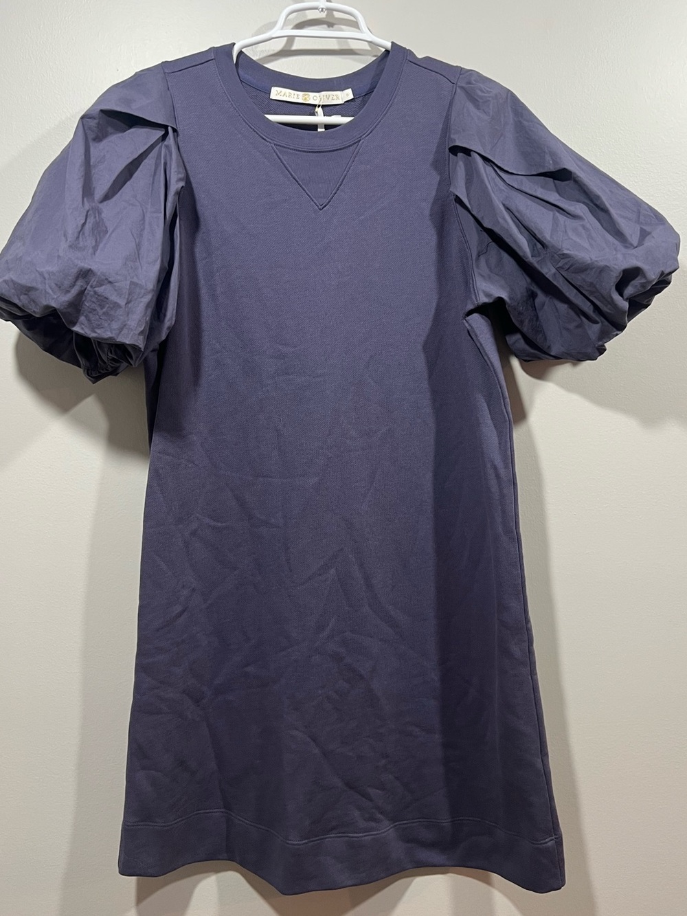 Marie Oliver Women’s Grey Blue Evie Puff Sleeve Dress Medium